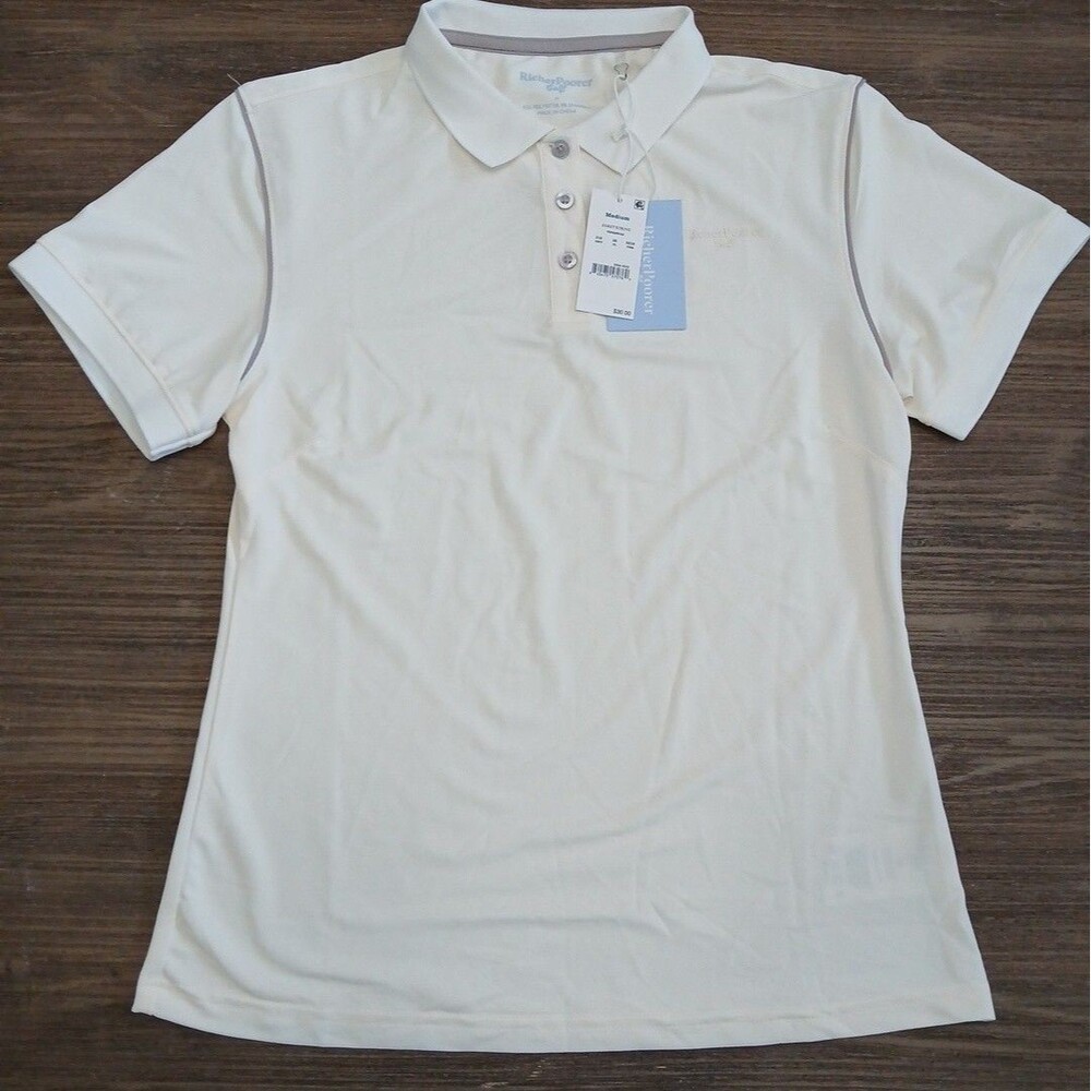 Richer Poorer Women's Piped Short Sleeve Golf Polo Shirt Cream Ivory M